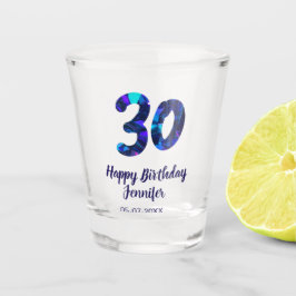 Copo De Shot 30th birthday add name date year blue sparkle
