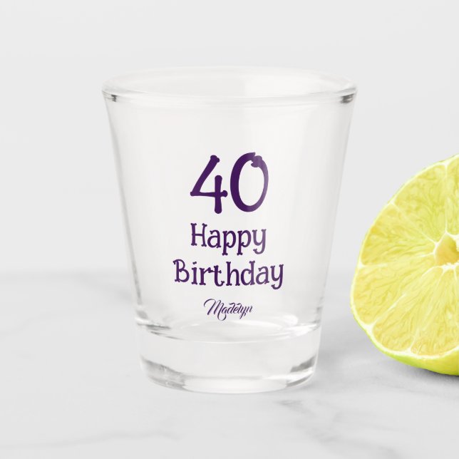 Copo De Shot 40th Birthday Party Script Custom Name Shot glass (Frente)