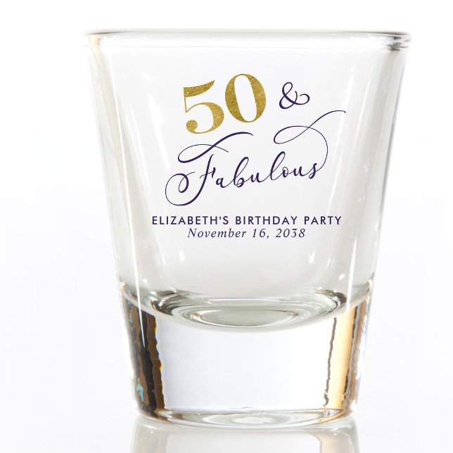 Copo De Shot 50th Birthday Purple Gold Party Favor (Criador carregado)