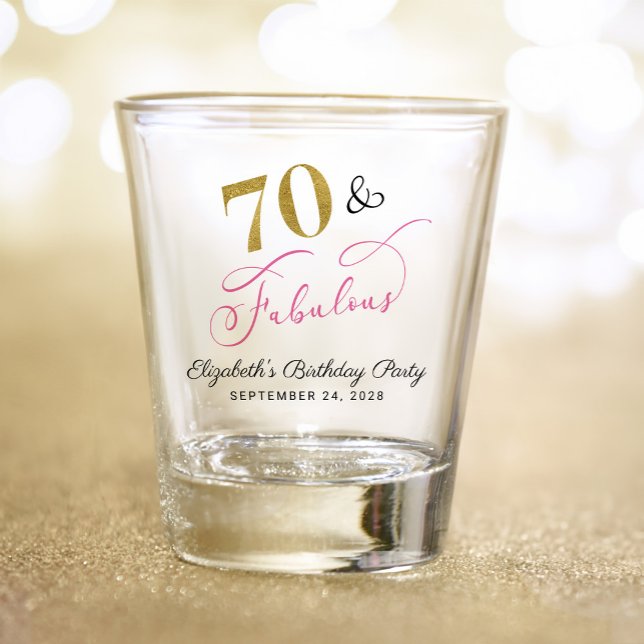 Copo De Shot 70 Birthday Pink Dourado Party Favor (Criador carregado)