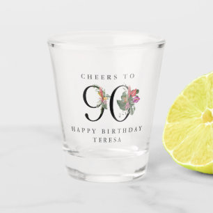 Copo De Shot 90 Birthday Cheers com Nome Tropical Floral