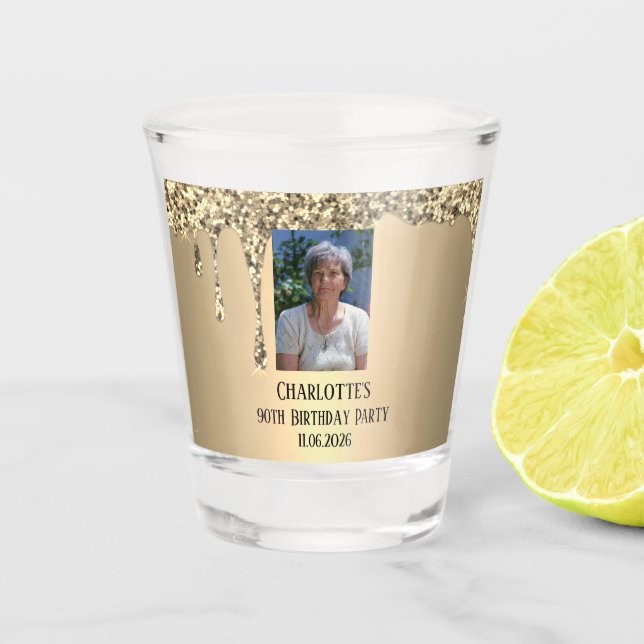 Copo De Shot 90th Ninety Elegant Birthday Party Gold (Frente)