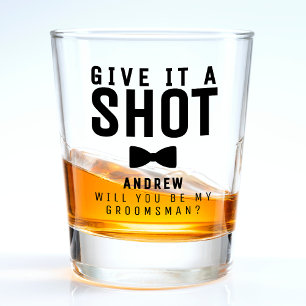 Copo De Shot A Proposta De padrinho de casamento Bowtie Dá-Lhe