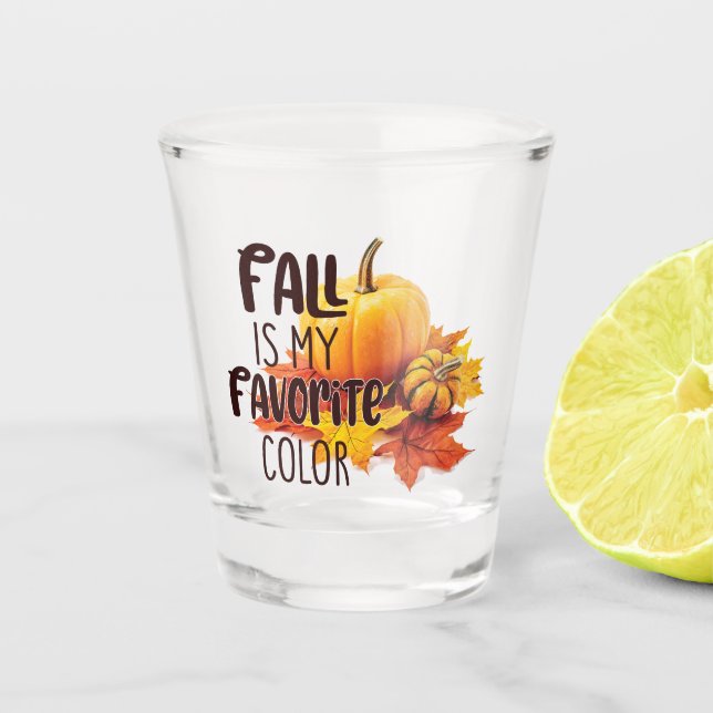 Copo De Shot A Queda É A Minha Cor Favorita - Pumpkins & Folhas (Frente)