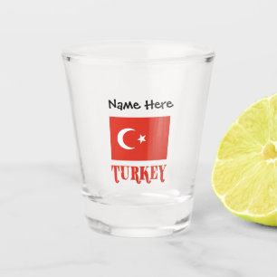 Copo De Shot A Turquia e a bandeira turca com seu nome Vidro Fo