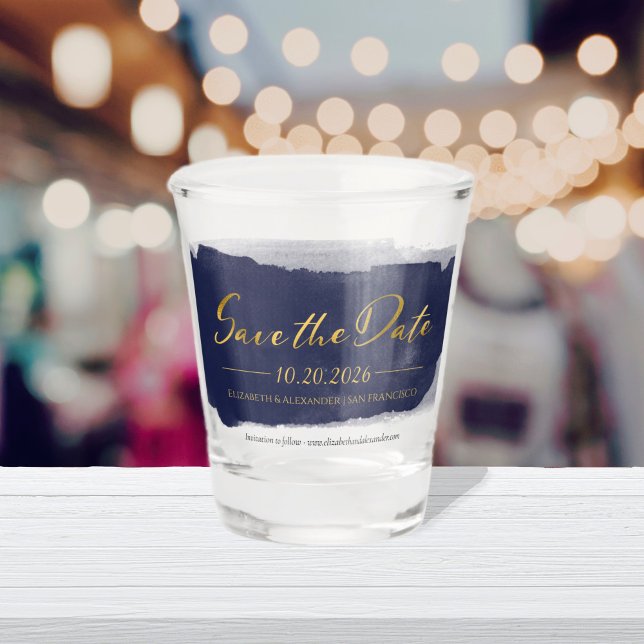 Copo De Shot Abstrato Wedding Salvar Convites de Data | Azul (Criador carregado)