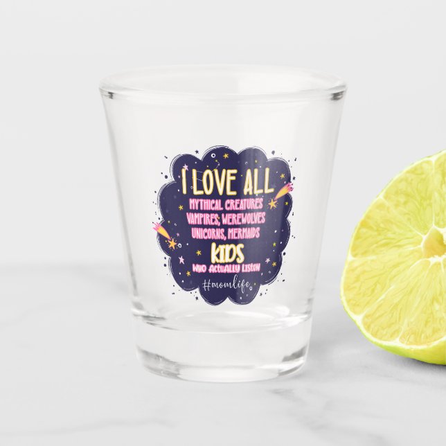 Copo De Shot Adoro Todas As Criaturas Míticas, Vampiros, Lobiso (Frente)