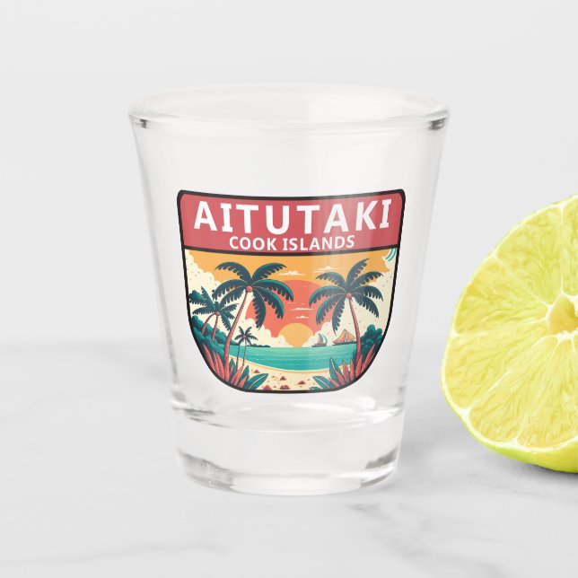 Copo De Shot Aitutaki Cook Islands Retro Emblem (Frente)