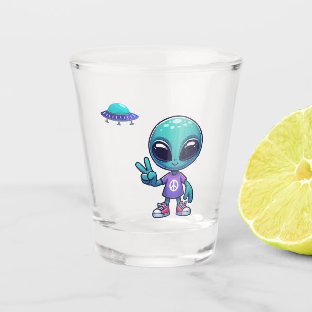 Copo De Shot Alienígena de paz e nave espacial (Frente)