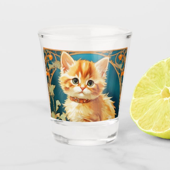 Copo De Shot Alphonse Mucha Art Nouveau Cat (Frente)