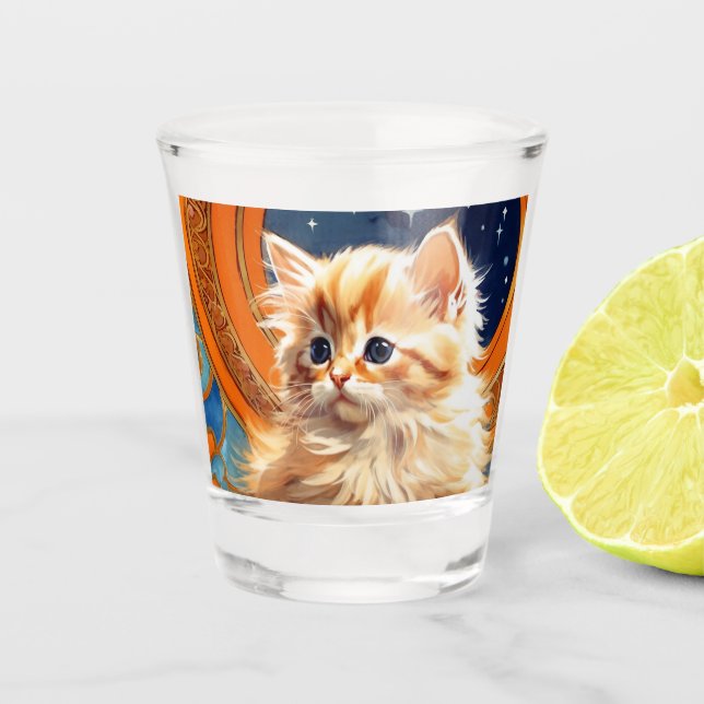 Copo De Shot Alphonse Mucha Art Nouveau Orange Cat (Frente)