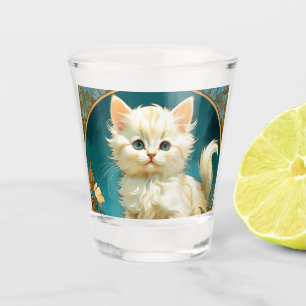 Copo De Shot Alphonse Mucha Art Nouveau White Cat
