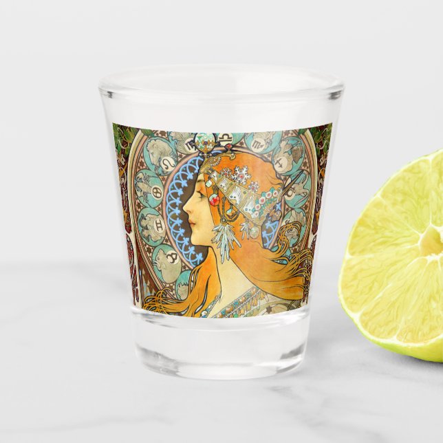 Copo De Shot Alphonse Mucha Art Nouveau Zodiac (Frente)