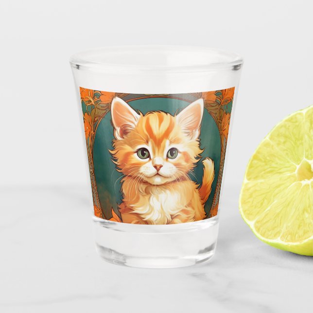Copo De Shot Alphonse Mucha Style Orange Cat (Frente)