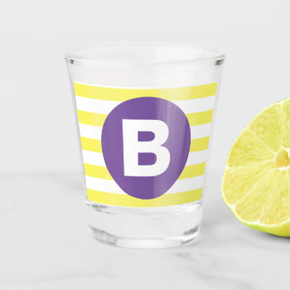 Copo De Shot Amarelo Ensolarado Listrado com Monograma Roxo