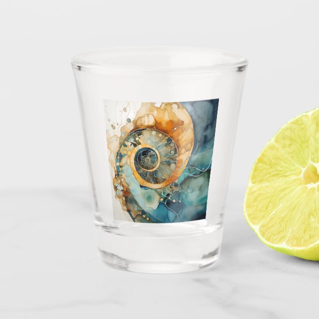 Copo De Shot Ammonite Gem Fóssil Vidro (Frente)