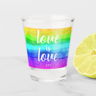 Copo De Shot Amor é Orgulho gay Monograma Rainbow Watercolor