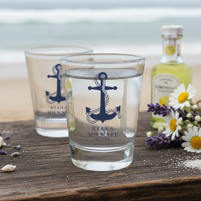 Copo De Shot Âncora de Onda Azul Casamento ID836 (Criador carregado)