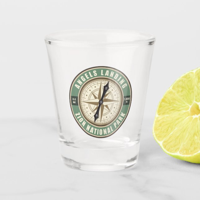 Copo De Shot Angels Landing Trail Utah Compass Crachá (Frente)