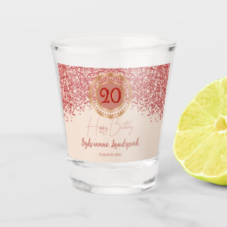 Copo De Shot Aniversário de 20 anos em Glitter Rubi Vermelho e