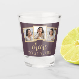 Copo De Shot aniversário de 21 anos 3 Foto Mauve Purple Script 