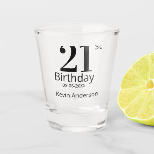 Copo De Shot aniversário de 21 anos nome em negrito data simple
