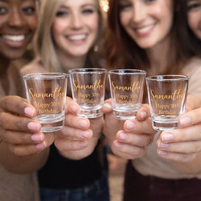 Copo De Shot aniversário de 30 anos Feliz da Elegância Dourada (Criador carregado)
