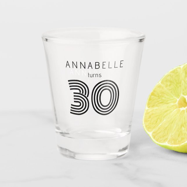 Copo De Shot Aniversário de 30 anos preto moderno (Frente)