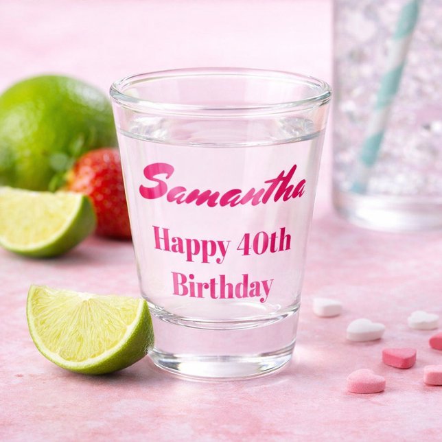 Copo De Shot Aniversário de 40 anos Feliz Rosa (Criador carregado)