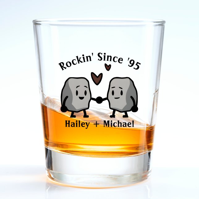 Copo De Shot Aniversário de casamento do Casal Cute Rock Pun Re (cute rock wedding anniversary shot glass for newlywed couples or boyfriend and girlfriend)