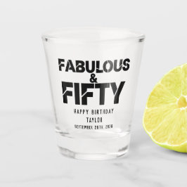 Copo De Shot Aniversário de Cinquenta e Fabuloso Rótulo Preto e