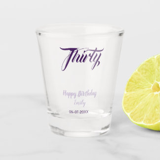 Copo De Shot Aniversário de trinta 30º nome data estilo roxo pa