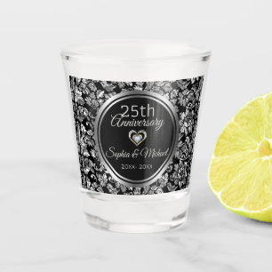 Copo De Shot Aniversário do 25 de Damasco Negro e Silver