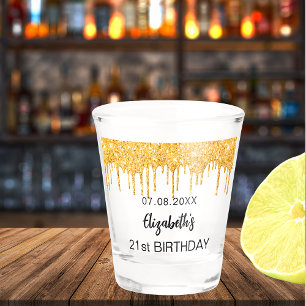 Copo De Shot Aniversário dourado brilha nome