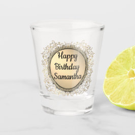 Copo De Shot Aniversário Personalizado Elegante Glitter Dourado