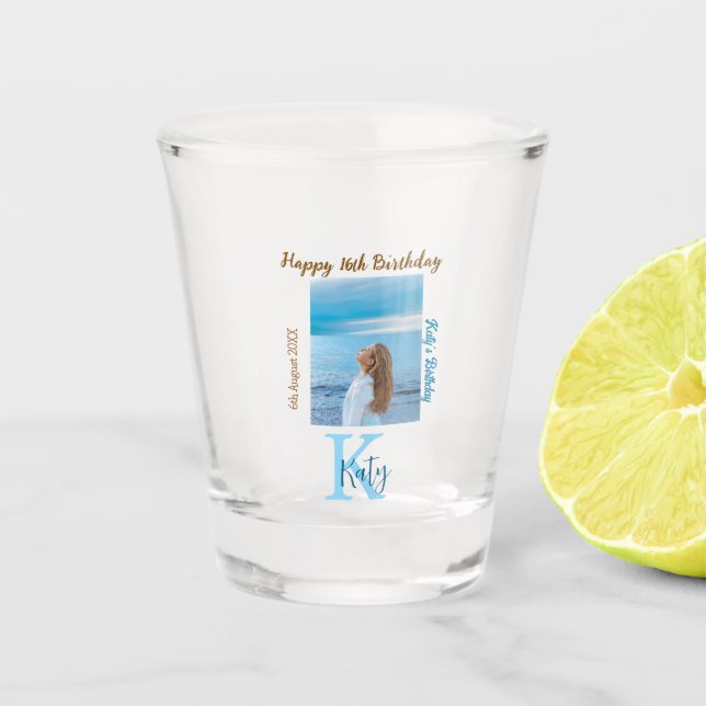 Copo De Shot Apelido de 16 anos, feliz, castanho-aqua (Frente)