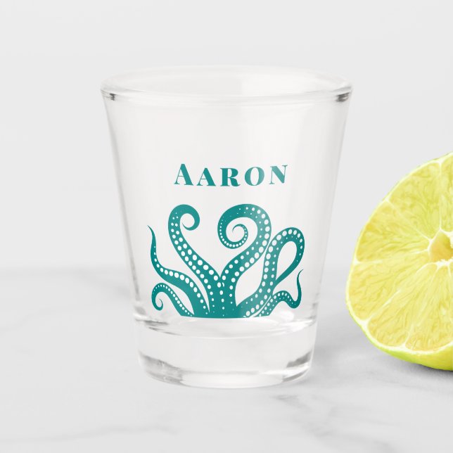 Copo De Shot Aqua e Octopus Branco Tentáculos Personalizados (Frente)