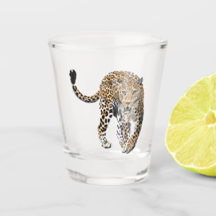 Copo De Shot aquarela leopardo gato da selva animal pintado ver