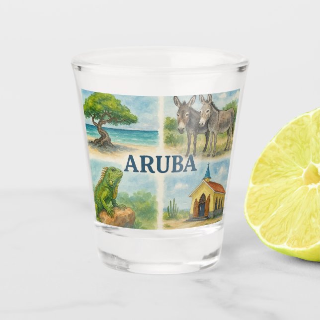 Copo De Shot Aquarela multiview de Aruba (Frente)