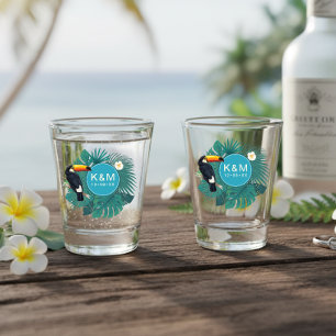 Copo De Shot Aquarela Tropical com Tucano Teal ID577