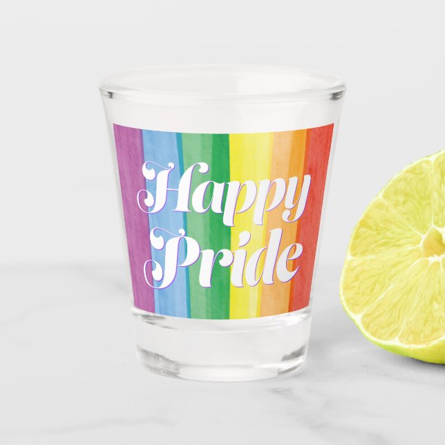Copo De Shot Aquarelas Feliz Orgulho Arco-íris (Frente)