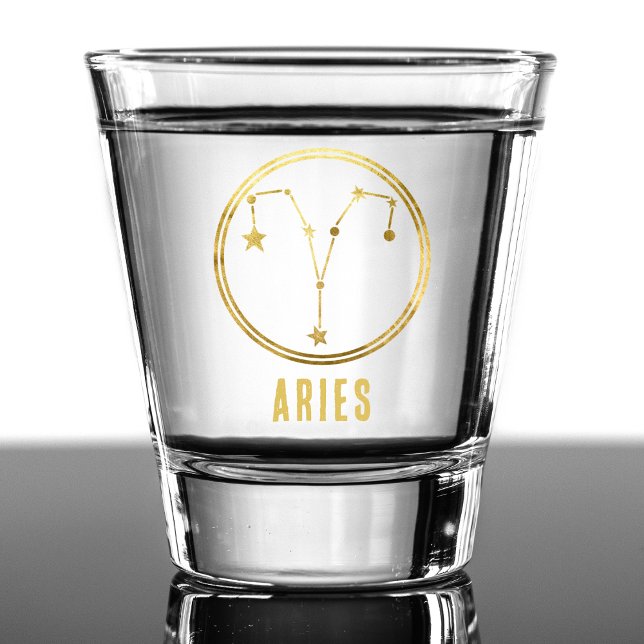 Copo De Shot Aries Zodiac Sinal Astrologia Horoscópio Dourado (gold aries zodiac sign shot glass)