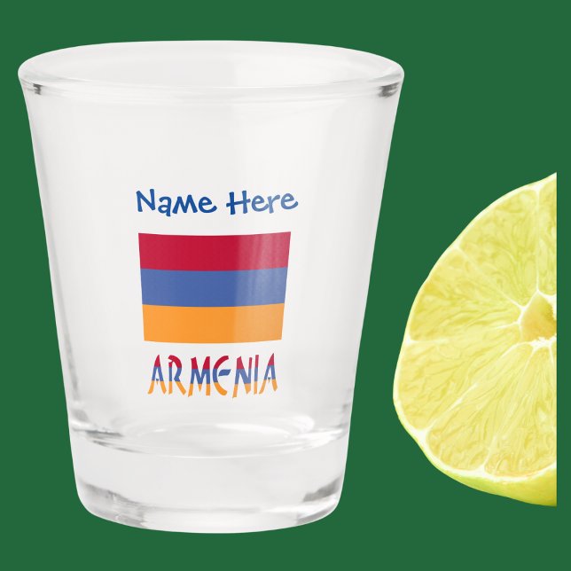 Copo De Shot Armênia - Bandeira azul (Armenian Flag on shot glass with the word ARMENIA below in the flag colors. Add name above in blue.)