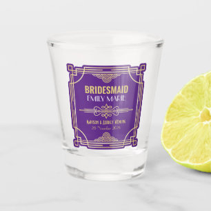Copo De Shot Art Deco Casamento Púrpura Dourada de Bridesmaid