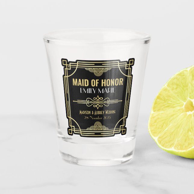 Copo De Shot Art Deco Madrinha de casamento Negra Dourada (Frente)