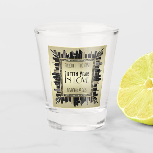 Copo De Shot Arte Deco Casamento Aniversário Champanhe Dourado  (Frente)