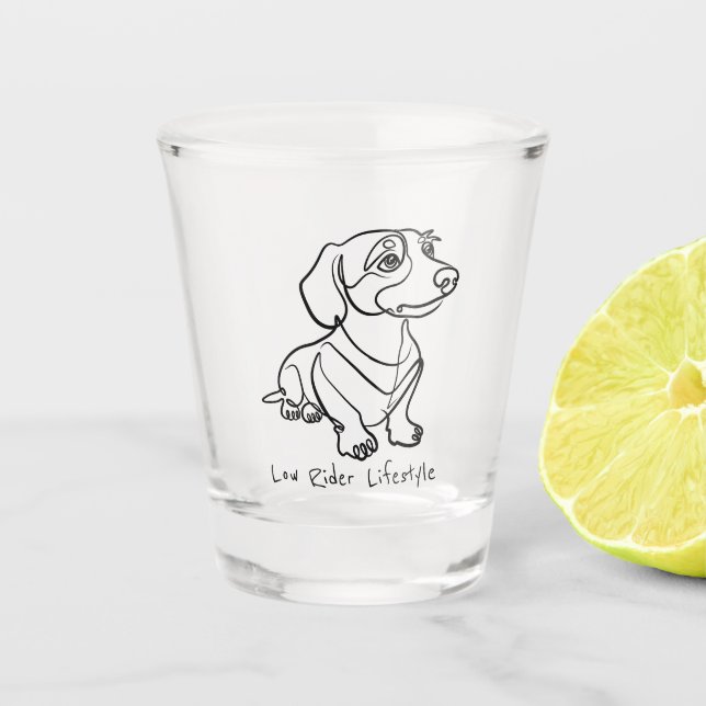 Copo De Shot Arte em Linhas de Dachshund - Estilo de Vida Low R (Frente)