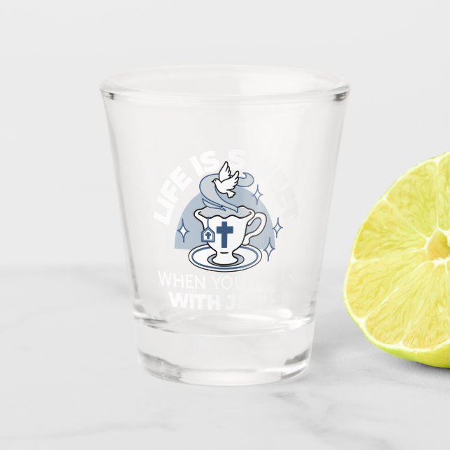 Copo De Shot Arte Fiável - Teacup com Cruz e Dove (Frente)