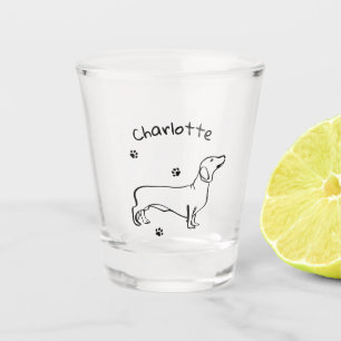 Copo De Shot Arte Minimalista Dachshund - Seu Texto, Seu Estilo