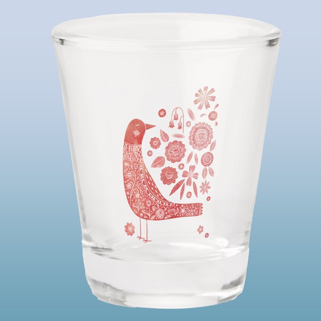 Copo De Shot Arte sobre aves escandinavas (Scandinavian birds and flowers shot glass)